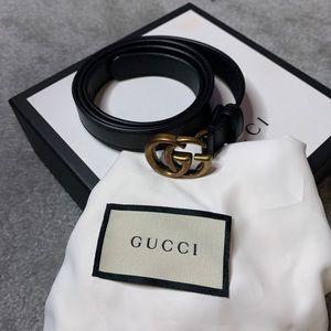 Black thin GG Marmont Leather Belt
